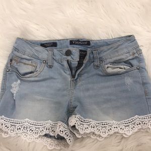 Light washed jean laced shorts